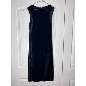 Kookai Women Sz 2 Black Sleeveless Midi Dress Faux Leather Trim Modern Chic